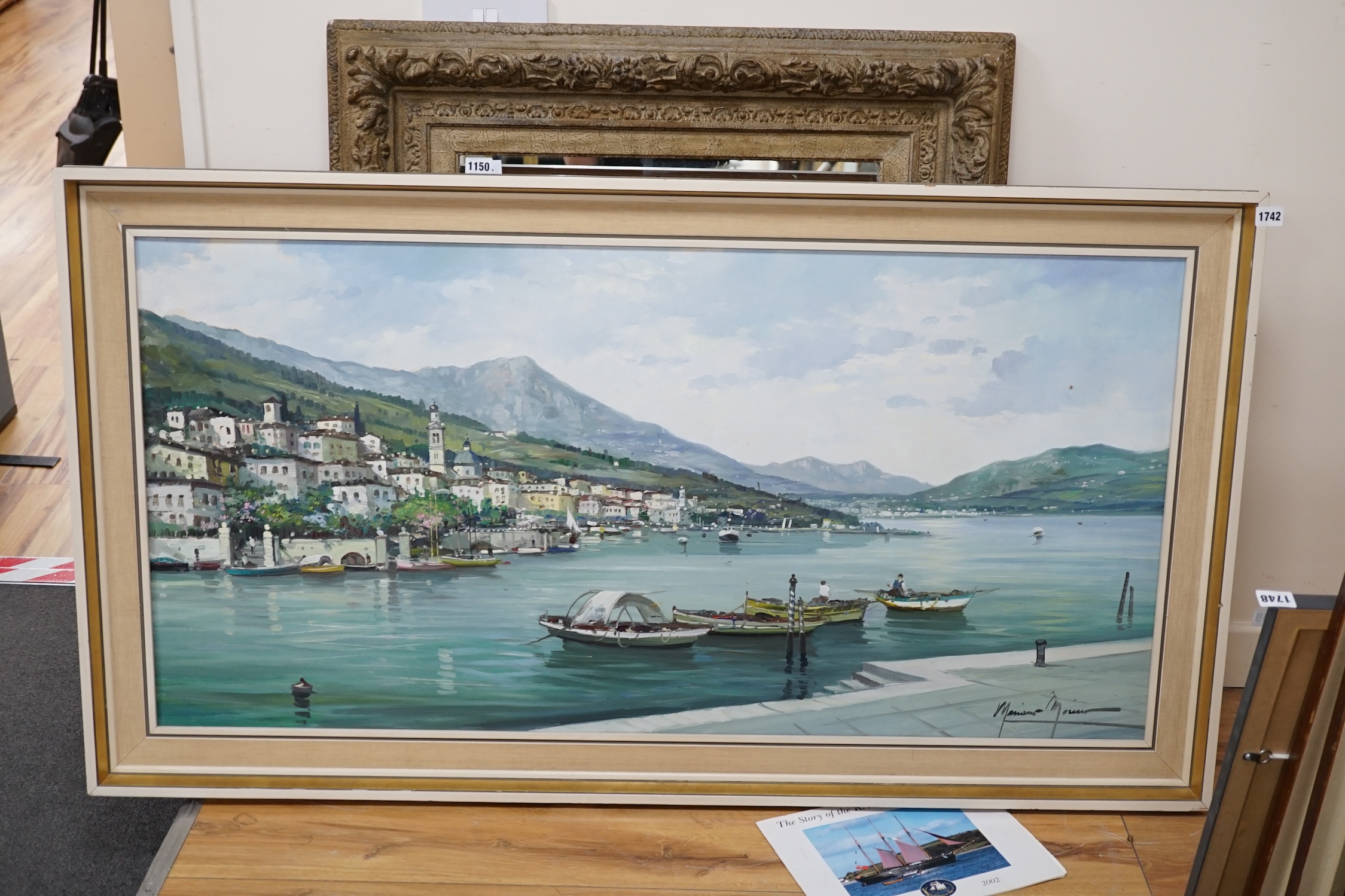 Mariano Moreno (Italian, 1912-1990), oil on canvas, ‘Lake Como’, signed, inscribed verso, 59 x 120cm. Condition - good